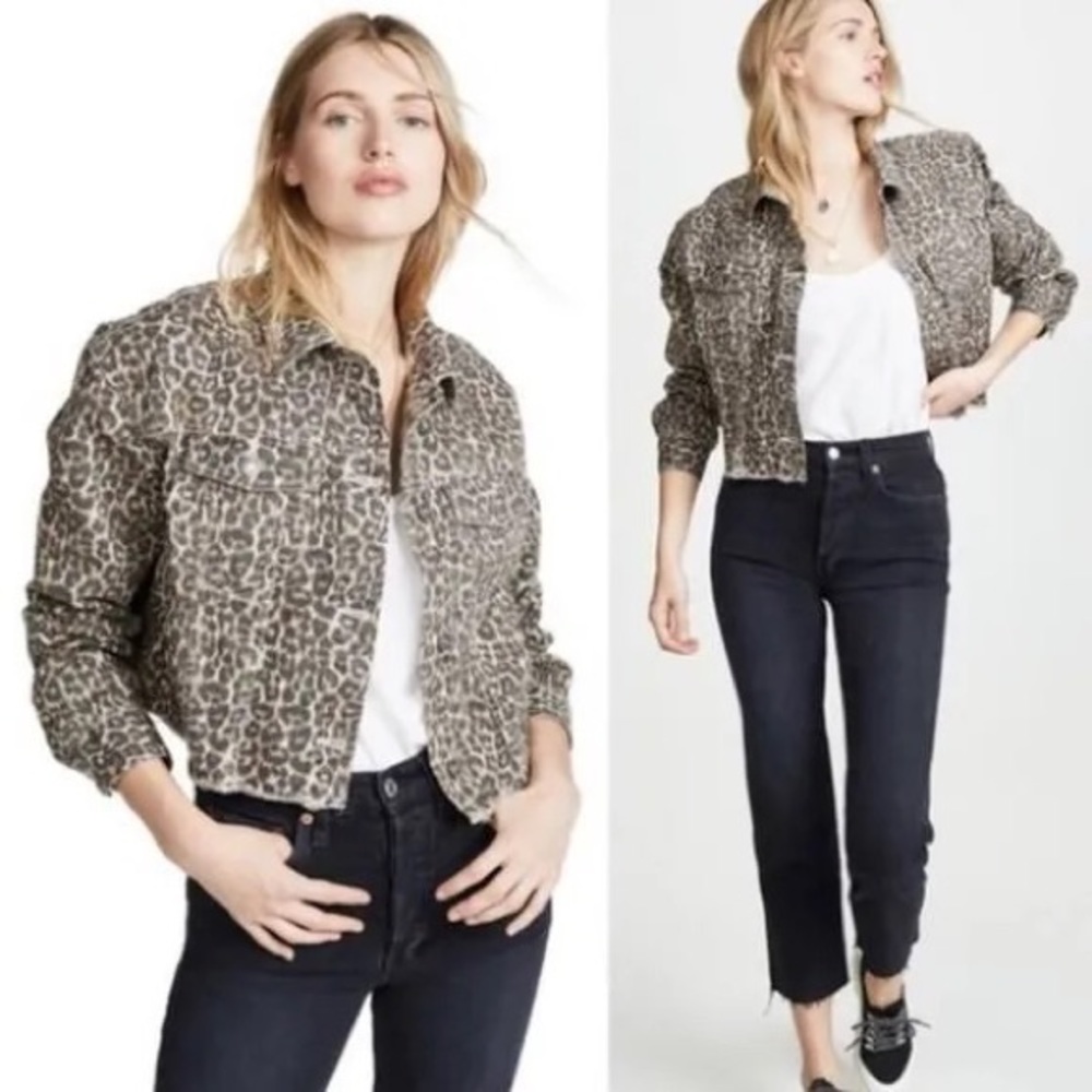 Free People cropped denim leopard jacket M L XL - Picture 16 of 16